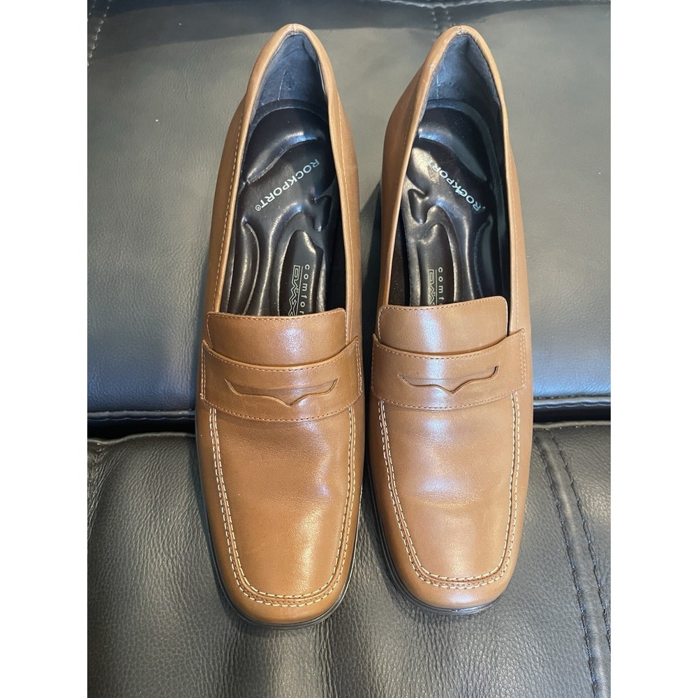 Rockport Comfort Tan Brazil Leather Y2K Preppy Academia Office Loafers 8.5